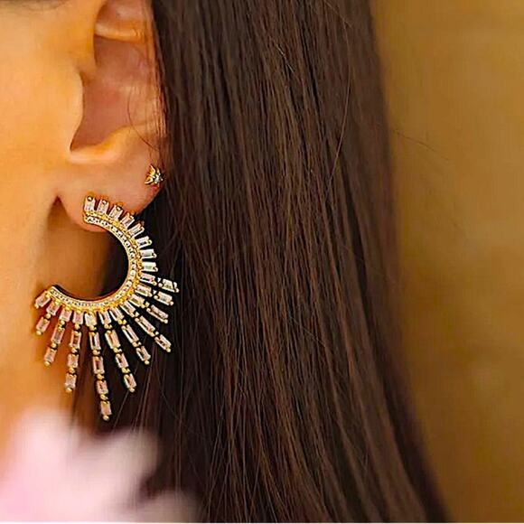 Gold Zircon Celestial Statement Earrings - Picture 4 of 8